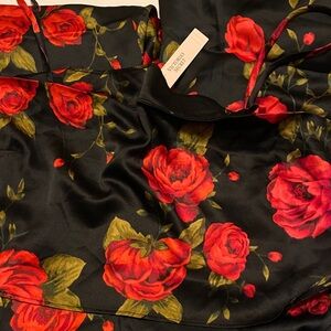 Victoria's Secret Black Satin Dress with Red Roses